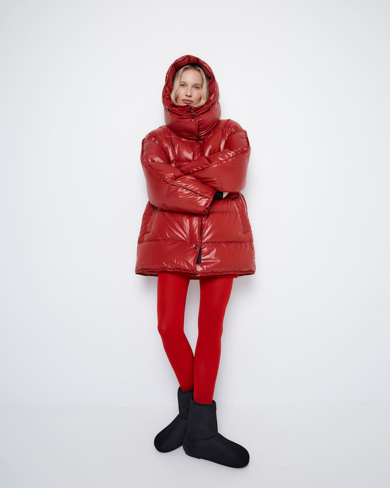 Пуховик со съемным капюшоном из нейлона Монклер томат