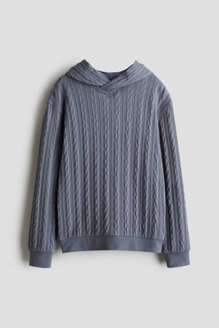 H&M Вязаная толстовка с капюшоном, стальной синий