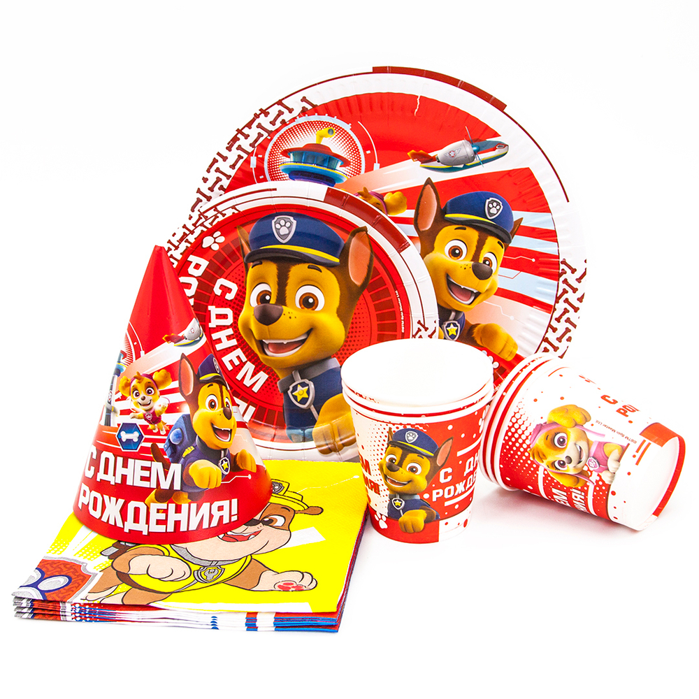 Колпаки Щенячий Патруль, С Днем Рождения!, Красный, 1 шт.
