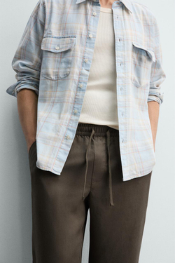 ZARA БРЮКИ REGULAR FIT ИЗ 100% ЛИОЦЕЛЛА, СЕРО-КОРИЧНЕВЫЙ