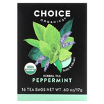 Choice Organics, травяной чай, перечная мята, без кофеина, 16 чайных пакетиков, 17 г (0,60 унции)