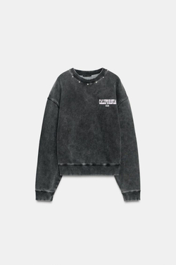 ZARA ТОЛСТОВКА С ЭФФЕКТОМ ПОТЕРТОСТИ И НАДПИСЬЮ, АНТРАЦИТОВО-СЕРЫЙ