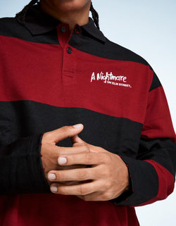 BERSHKA Футболка-поло с принтом Nightmare on Elm Street, красный