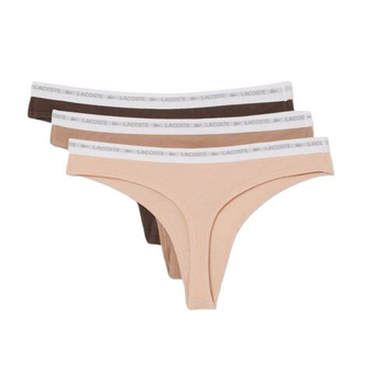 Женские трусики Lacoste Elastic Cotton Thongs 3P - biscuit/Сумкаuette/grume