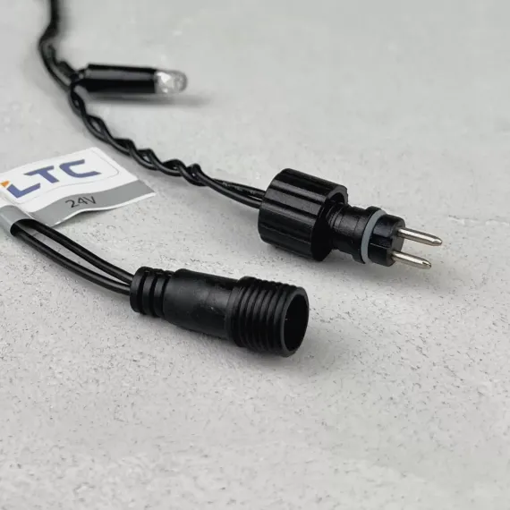 Светодиодная гирлянда с колпачком 100 синих LED ламп 10 м., 24В., черный провод ПВХ, IP65, LTC (PST100CAP-11-1B)