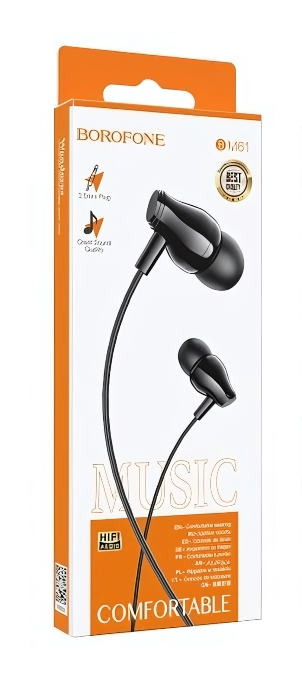 Гарнитура Borofone M61, вакуумные, разъем Jack, кабель 1.2 м Black