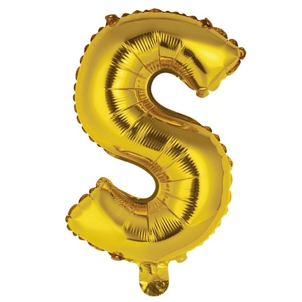 Фольгированная фигура, Буква S 35 см Gold