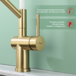 Смеситель для кухни со съемным изливом на магните Raglo R86.41.03, золотой сатин