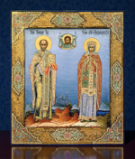 Николай Чудотворец и Царица Александра. Деревянная икона на левкасе