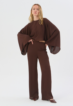 Брюки жатка летние на резинке коричневые