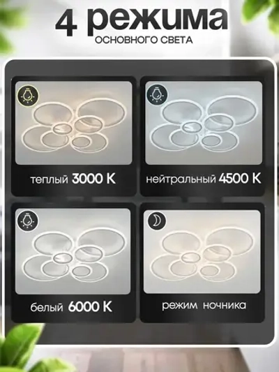 Люстра потолочная светодиодная с пультом SC1378/8 WT, люстра в гостиную 260Вт