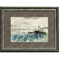 Н\х. Цусимское сражение. Акварель. 1900-е
