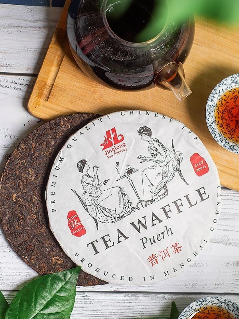 59274 Чай прессованный черный Пуэр Шу "Цзинлун, Waffle Tea" (Мини бин, 200 гр) без бамбука