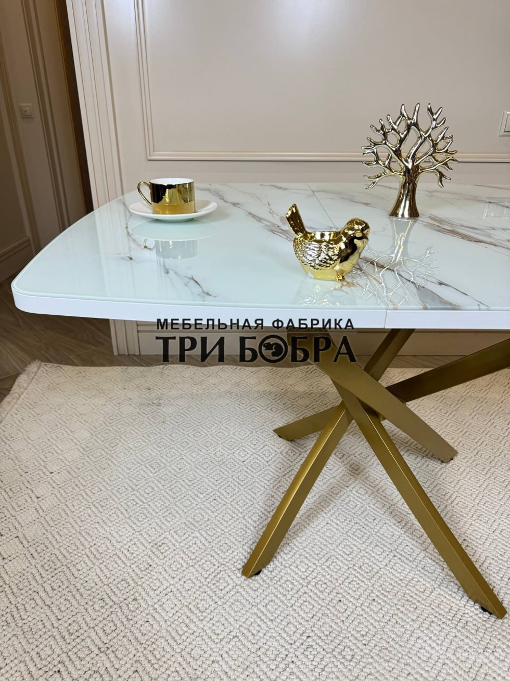 Кухонный раздвижной стол "Танго", белый мрамор