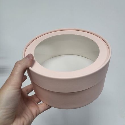 Коробка ТУБУС плотный с окном d=16 см h=8 см (Персик)
