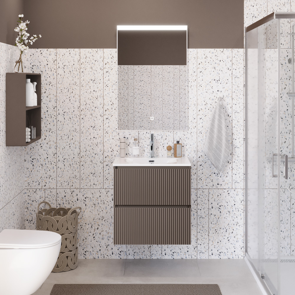 Тумба с раковиной подвесная BelBagno UNO-MINI-600-2C-SO-СO Бежевый матовый, раковина белая BB-8099-3-50