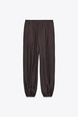 ZARA БРЮКИ-БАГГИ В КЛЕТКУ ВИШИ — ZW COLLECTION, ТЕМНО-БОРДОВЫЙ