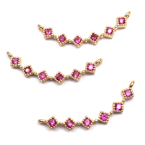 Коннектор с малиновыми фианитами "6 ромбов" 28х4 мм, позолота