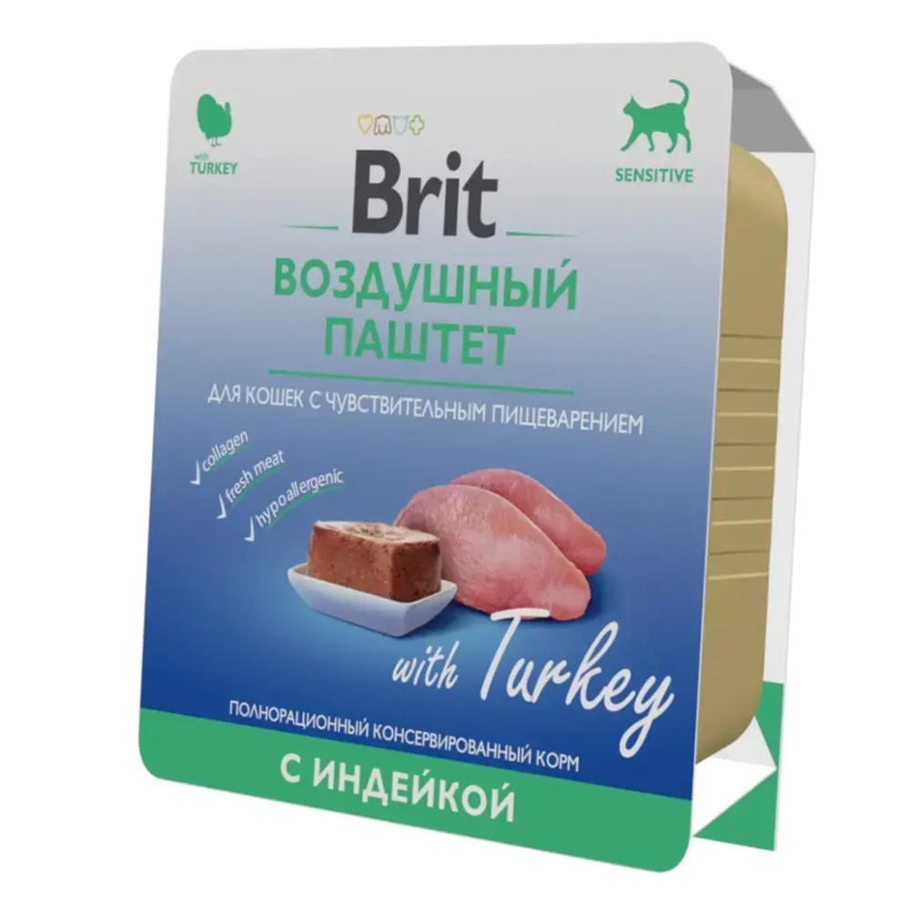 Brit premium, воздушный паштет для кошек с чувствительным пищеварением, индейка, 100г