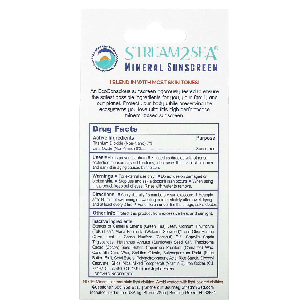 Stream2Sea, EcoStick, солнцезащитный тоник, SPF 35+, нейтральный, 14 г (0,5 унции)