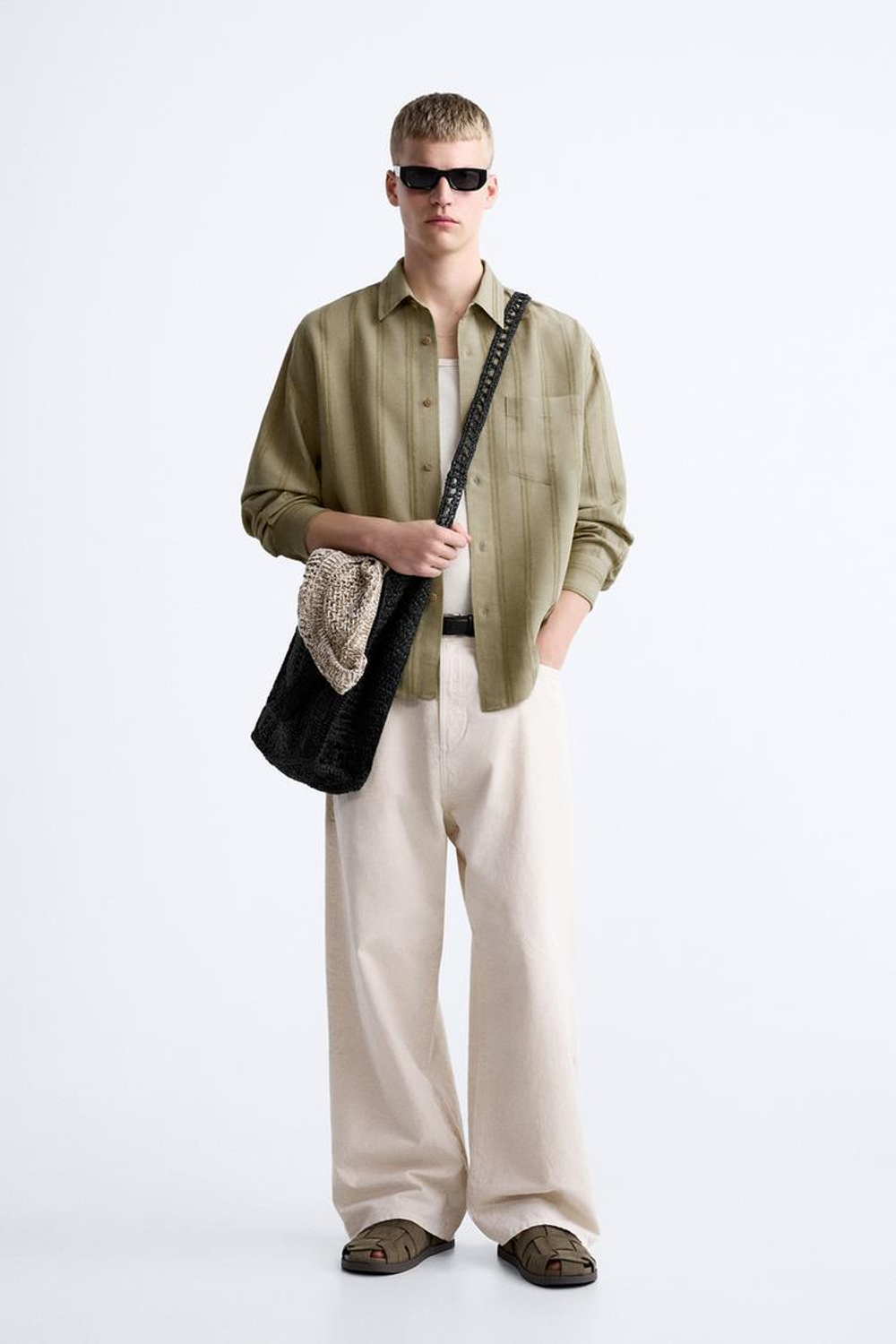 ZARA ПЛЕТЕНАЯ СУМКА-ШОПЕР, ЧЕРНЫЙ