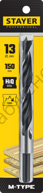 STAYER ″M-type″ 13,0x150/105мм, сверло спиральное по дереву, М-образная заточка (2942-150-13)