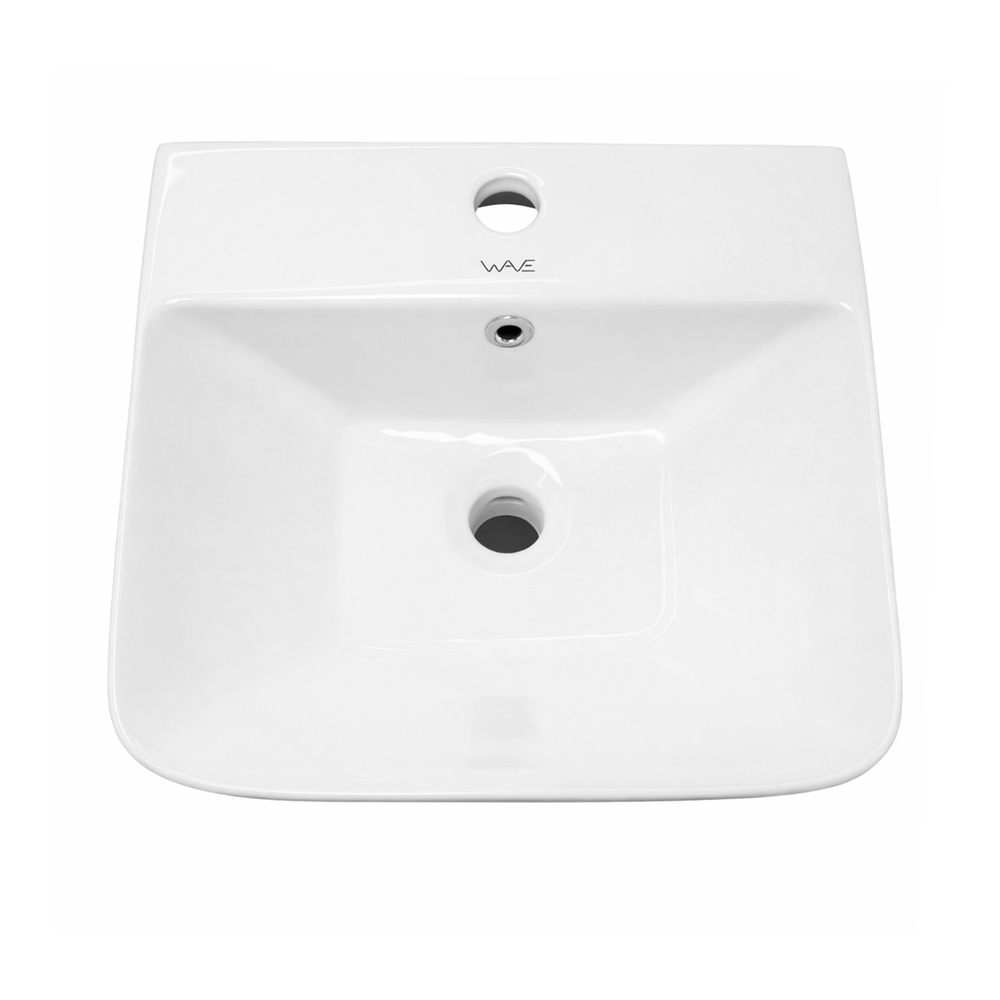 Умывальник-моноблок BASIS WAVE 440*380*835 ш*г*в, с хром переливом, белый, прямоуг