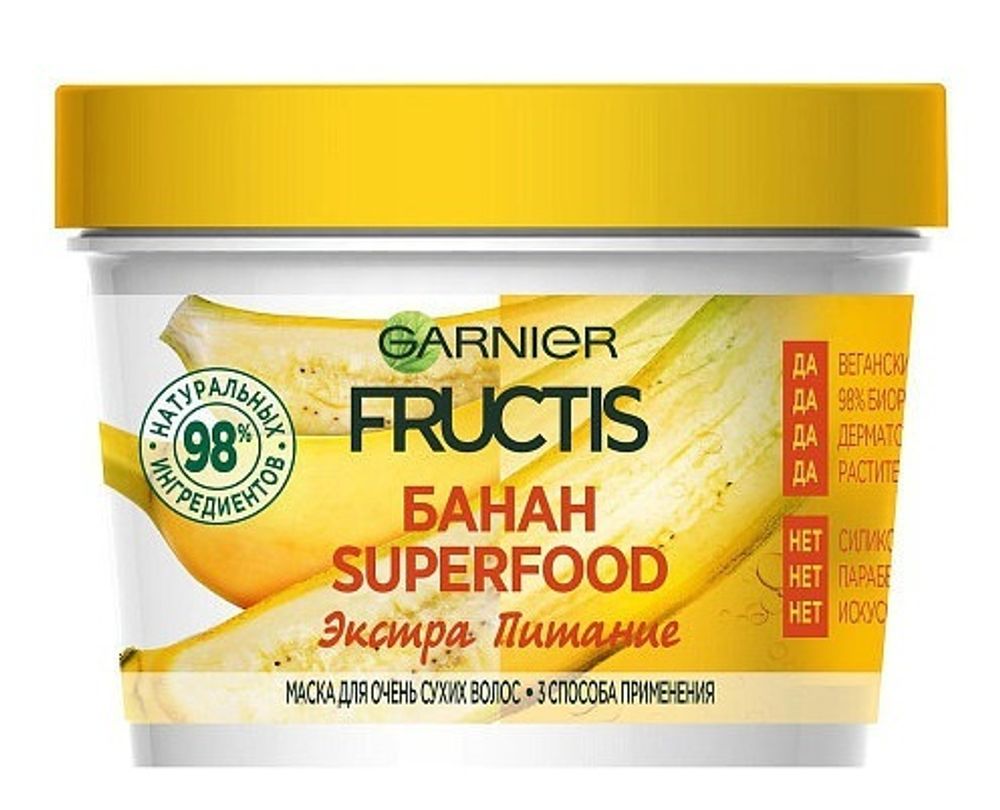 Garnier Fructis Маска для волос Банан, экстра питание, для сухих волос, 390 мл