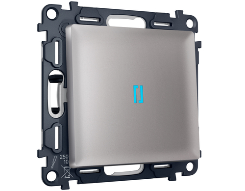 MA502040 Комплект механизма 1-кл проходного выключателя с подсветкой 10000K ALFA Сталь матовый QUANT (AP5020, VM105, G29B)