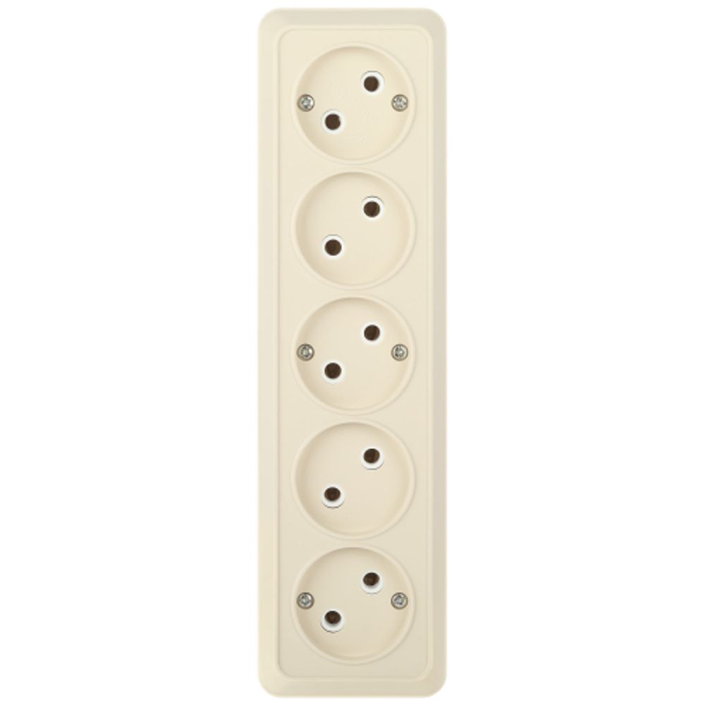 Розетка Intro Quadro 2-209-02 без заземления пятиместная 5х2P 16А-250В IP20 ОУ слоновая кость