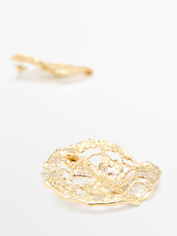 Massimo Dutti Круглые кружевные серьги, золотистый