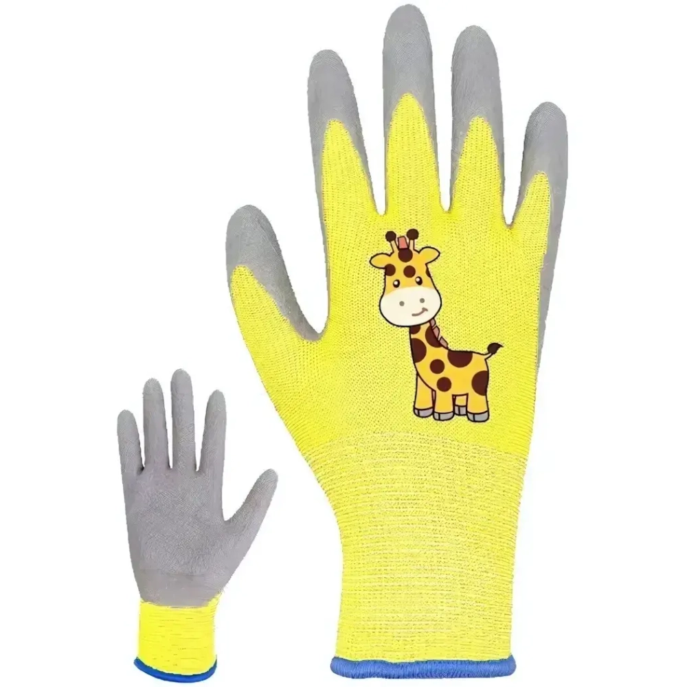 Перчатки нейлоновые детские «Little gardener-Жирафик» с полиуретановым покрытием полуоблитые, желтые L р-р ДоброСад