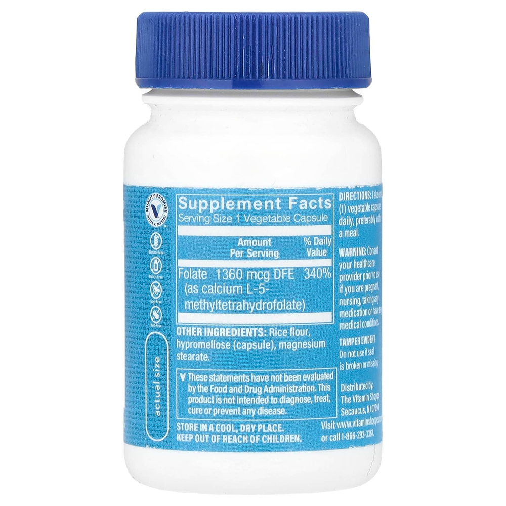 The Vitamin Shoppe, Метилфолат, 800 мкг, 60 растительных капсул