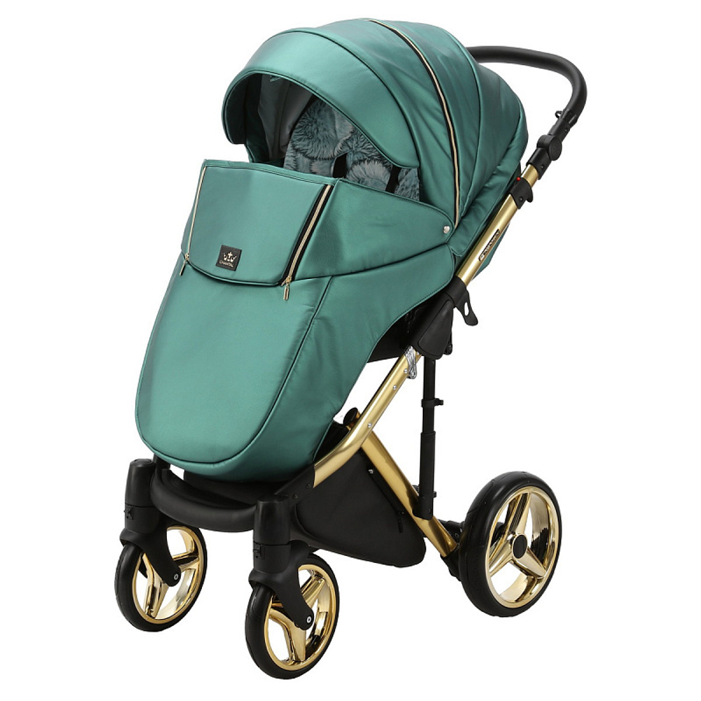 Детская коляска Adamex Chantal Special Edition Deluxe 2 в 1 C105B (ИЗУМРДНАЯ 100% КОЖА-ЗОЛОТЫЕ МОЛНИИ)