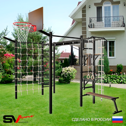 Уличная шведская стенка Sv Sport рукоход с комплектом турник прямой 2шт У5127К (Турник/Брусья/Стойка/Скамья/Щит баскет/Кронш бокс/Канат/кольца/лестница/Сетка)