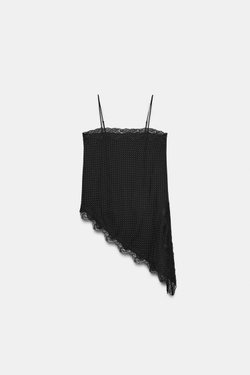 ZARA АСИММЕТРИЧНЫЙ ТОП В ГОРОШЕК ИЗ КОЛЛЕКЦИИ ZW, ЧЕРНЫЙ