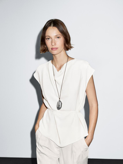 Massimo Dutti Топ из крепа с драпированным вырезом, натуральный, кремовый