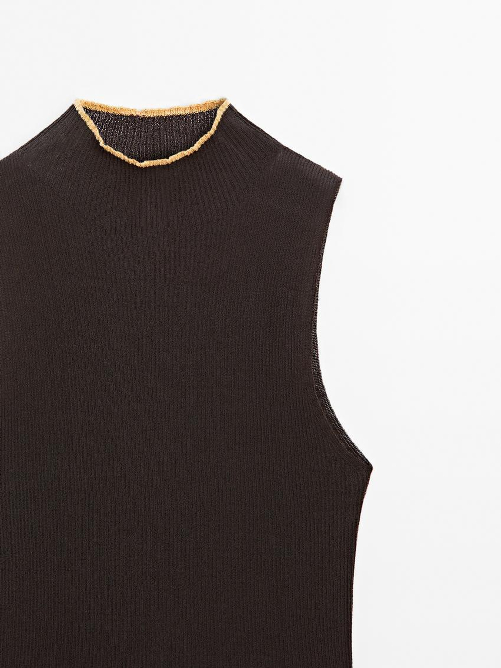 Massimo Dutti Топ из хлопковой смеси с набивным рисунком, шоколадно-коричневый