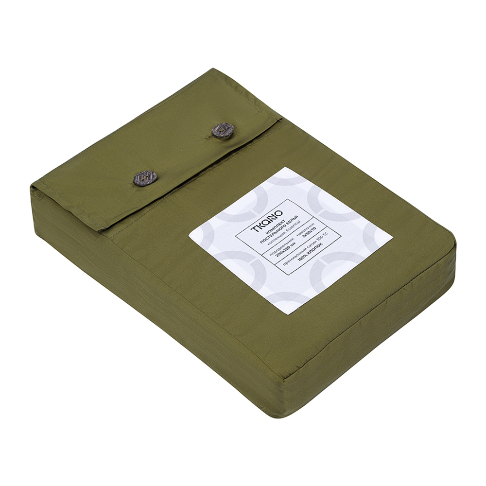 Комплект постельного белья из премиального сатина оливкового цвета из коллекции essential, 200х220 с