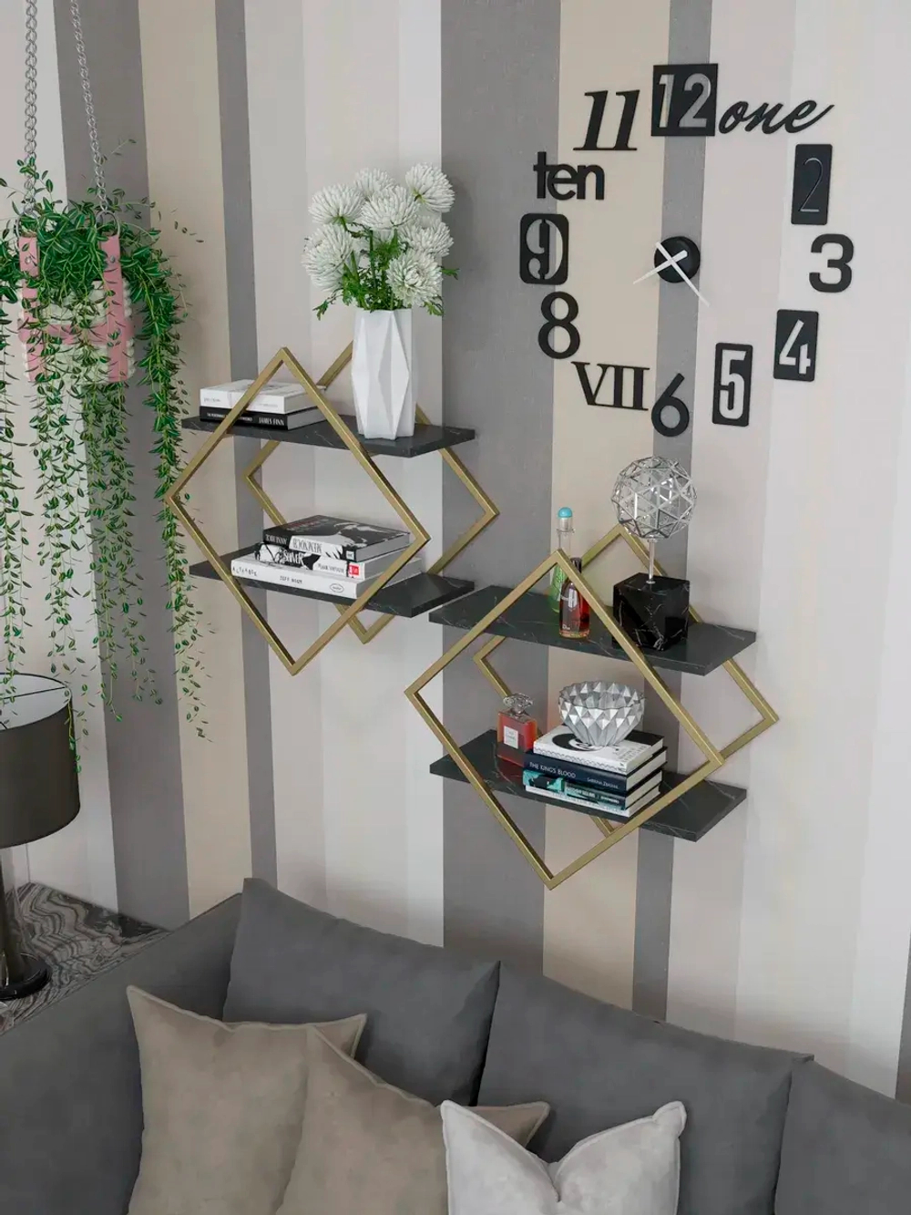 Набор полок ромб настенных злато-черных  - ЗЧ