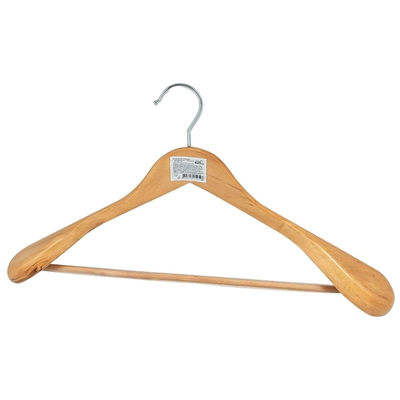 Вешалка деревянная 45см костюмная с широкими плечами и перекладиной с ПВХ покрытием