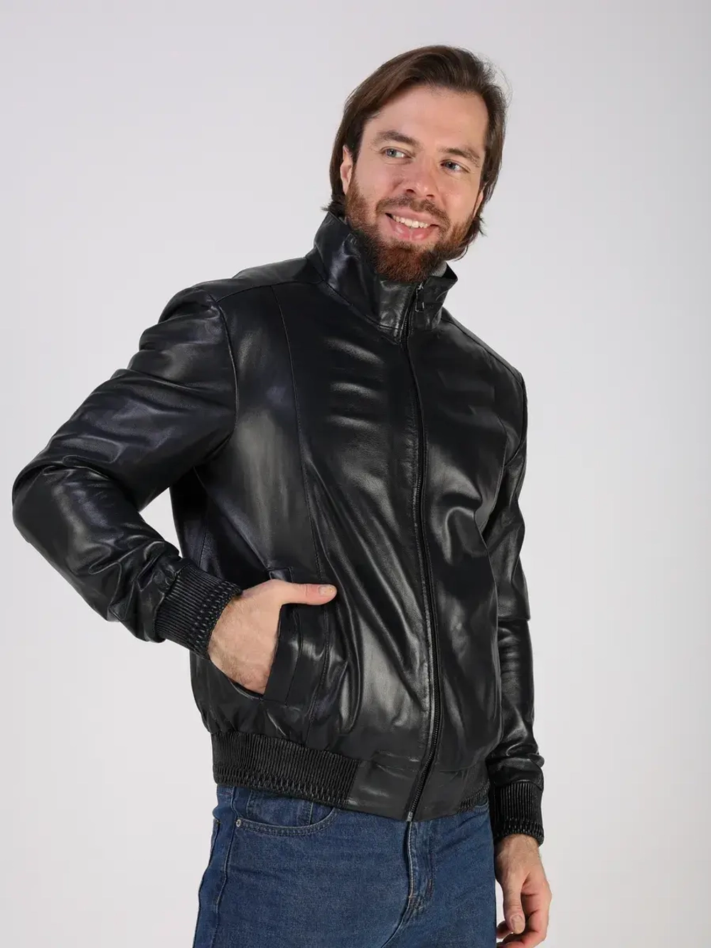 Кожаная куртка демисезонная на резинке