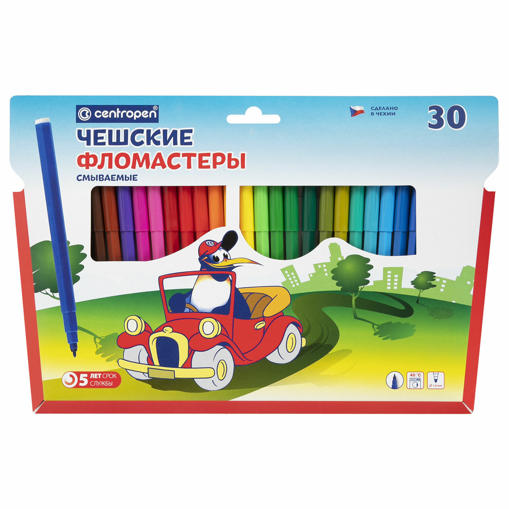 Фломастеры  30цв "Centropen. Пингвины", карт.упак., европодвес