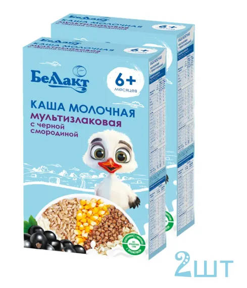 Каша молочная сухая Беллакт мультизлаковая с черной смородиной с пребиотиком 250г Х2