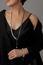 Колье 2 ряда: белый жемчуг Майорка и цепь ролло, оттенок серебро