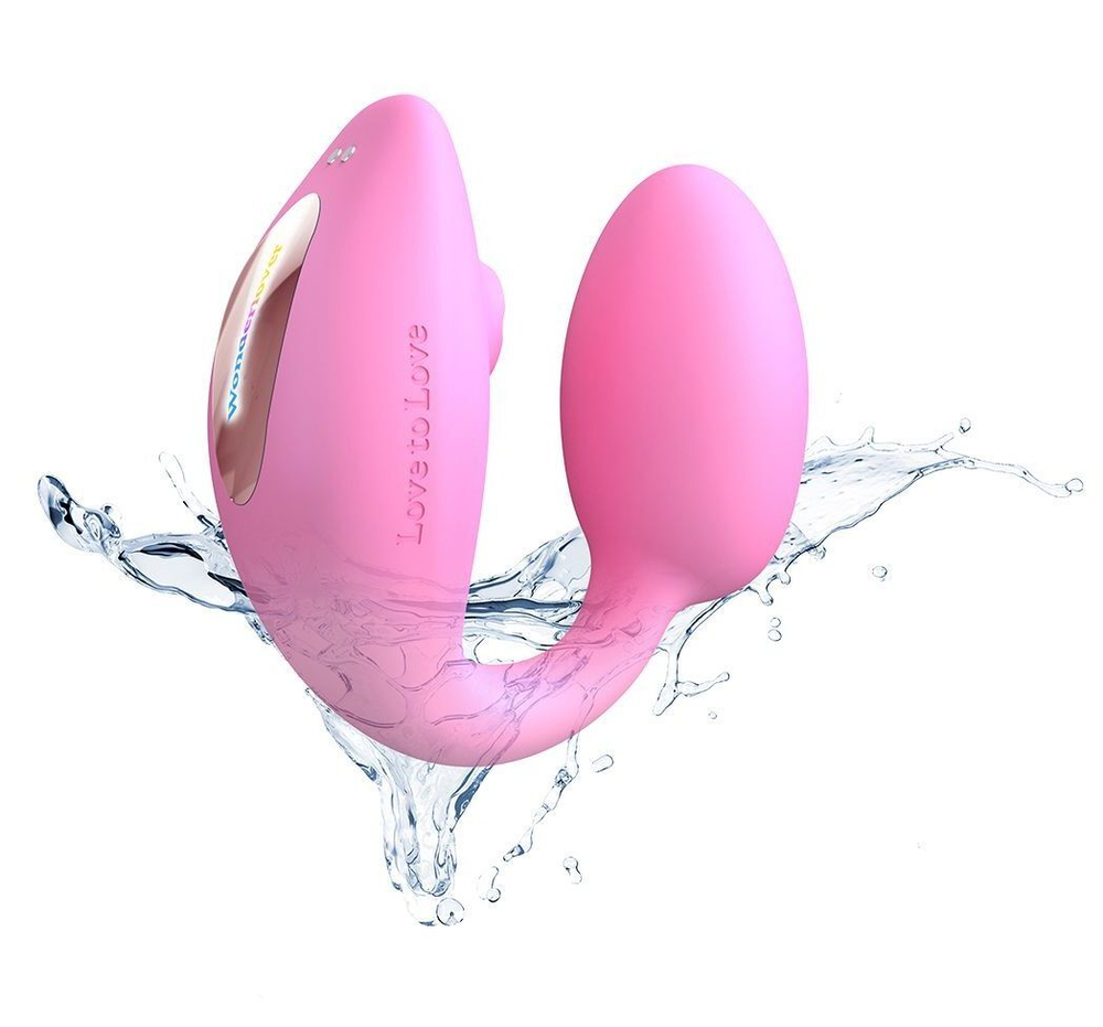 Розовый U-образный стимулятор клитора и точки G с пультом ДУ Wonderlover (Цвет: розовый)