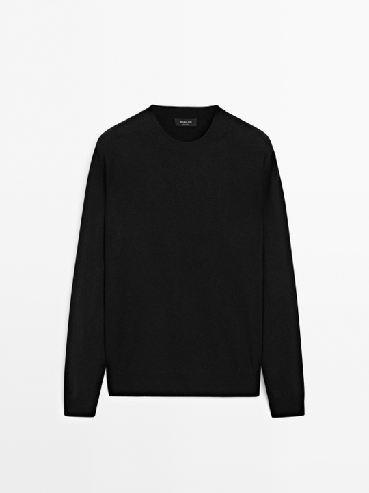 Massimo Dutti Свитер из смесовой шерсти с круглым вырезом, черный