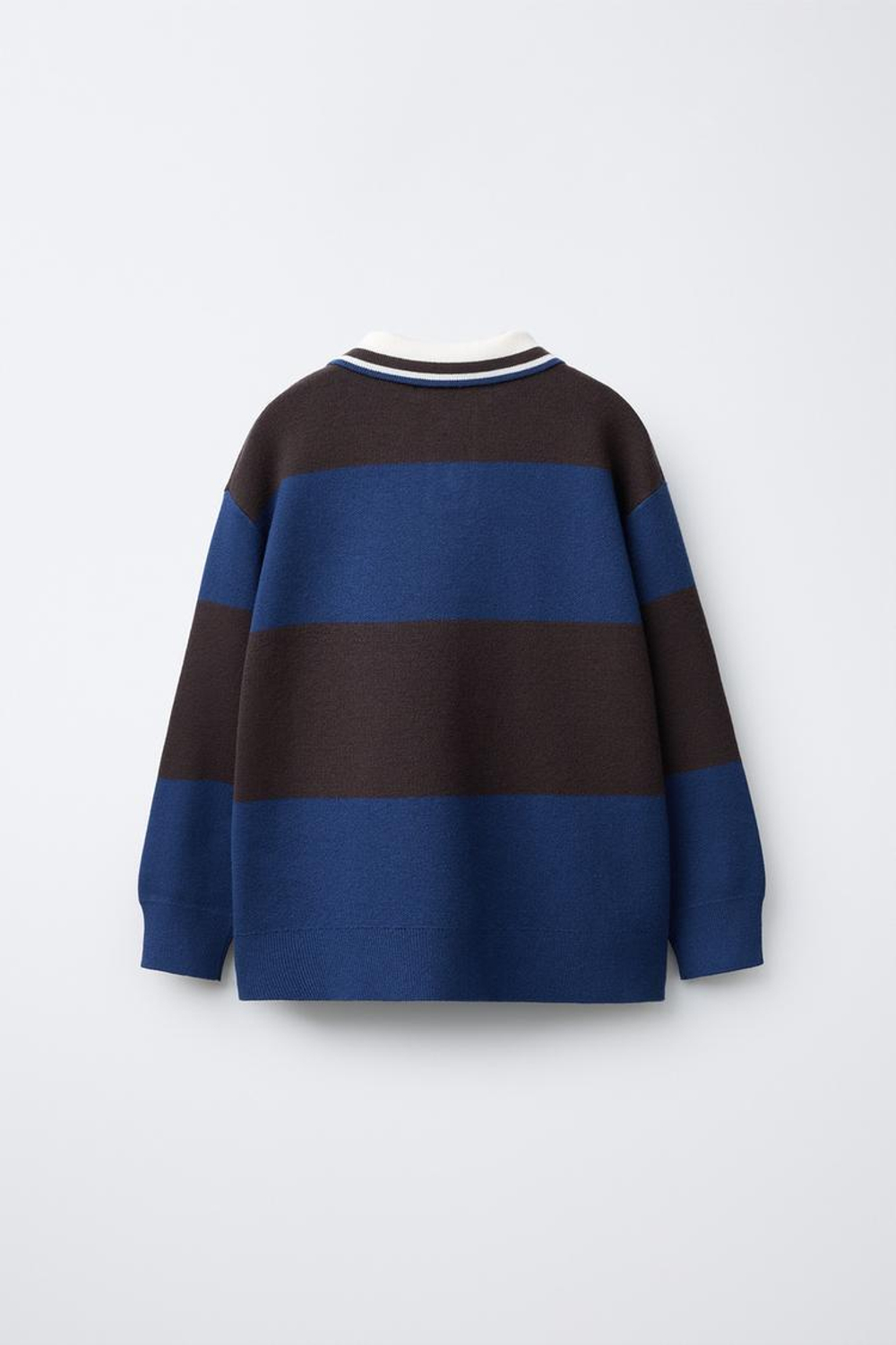 ZARA ВЯЗАНЫЙ ПОЛО В ПОЛОСКУ С ПРИНТОМ, КОРИЧНЕВО-СИНИЙ