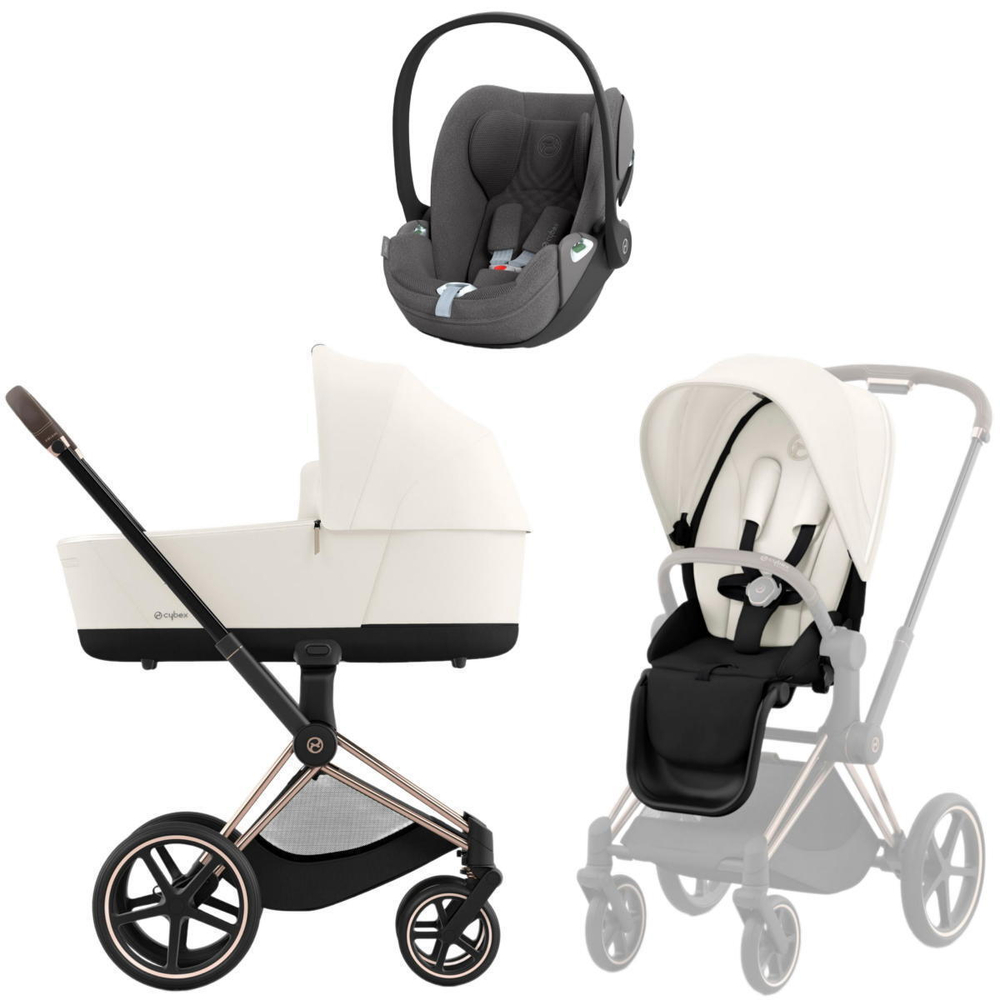 Коляска 3 в 1 Cybex Priam IV Rosegold complete и автокресло Cloud T i-Size Mirage Grey Plus Off White