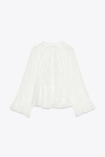 ZARA РУБАШКА С ВОЛАНАМИ, БЕЛЫЙ